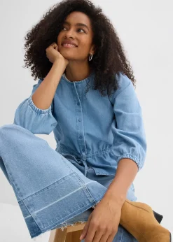 Chemisier en jean à manches bouffantes, coton