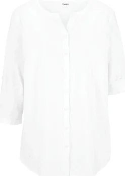 Chemisier en lin mélangé, manches 3/4