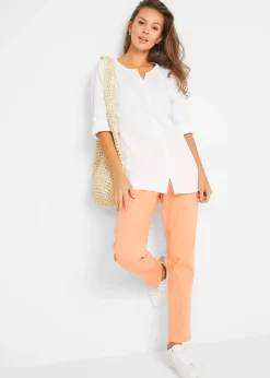 Chemisier en lin mélangé, manches 3/4