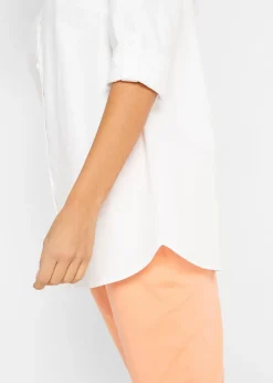 Chemisier en lin mélangé, manches 3/4