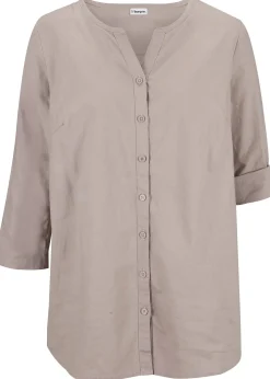 Chemisier en lin mélangé, manches 3/4