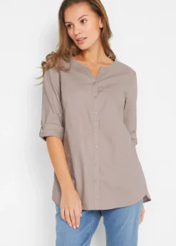 Chemisier en lin mélangé, manches 3/4