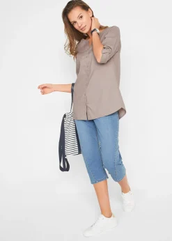 Chemisier en lin mélangé, manches 3/4