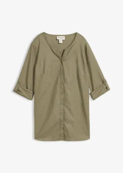 Chemisier en lin mélangé, manches 3/4