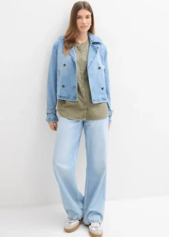 Chemisier en lin mélangé, manches 3/4