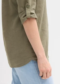 Chemisier en lin mélangé, manches 3/4