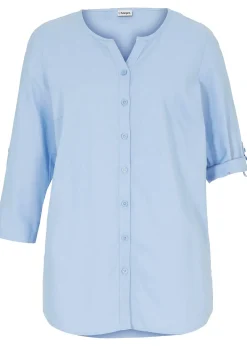 Chemisier en lin mélangé, manches 3/4