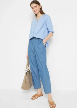 Chemisier en lin mélangé, manches 3/4