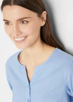 Chemisier en lin mélangé, manches 3/4