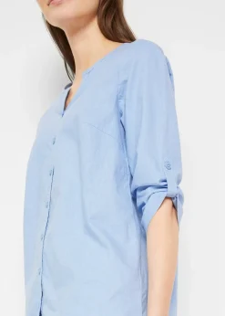 Chemisier en lin mélangé, manches 3/4