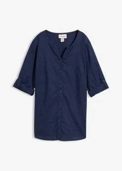 Chemisier en lin mélangé, manches 3/4