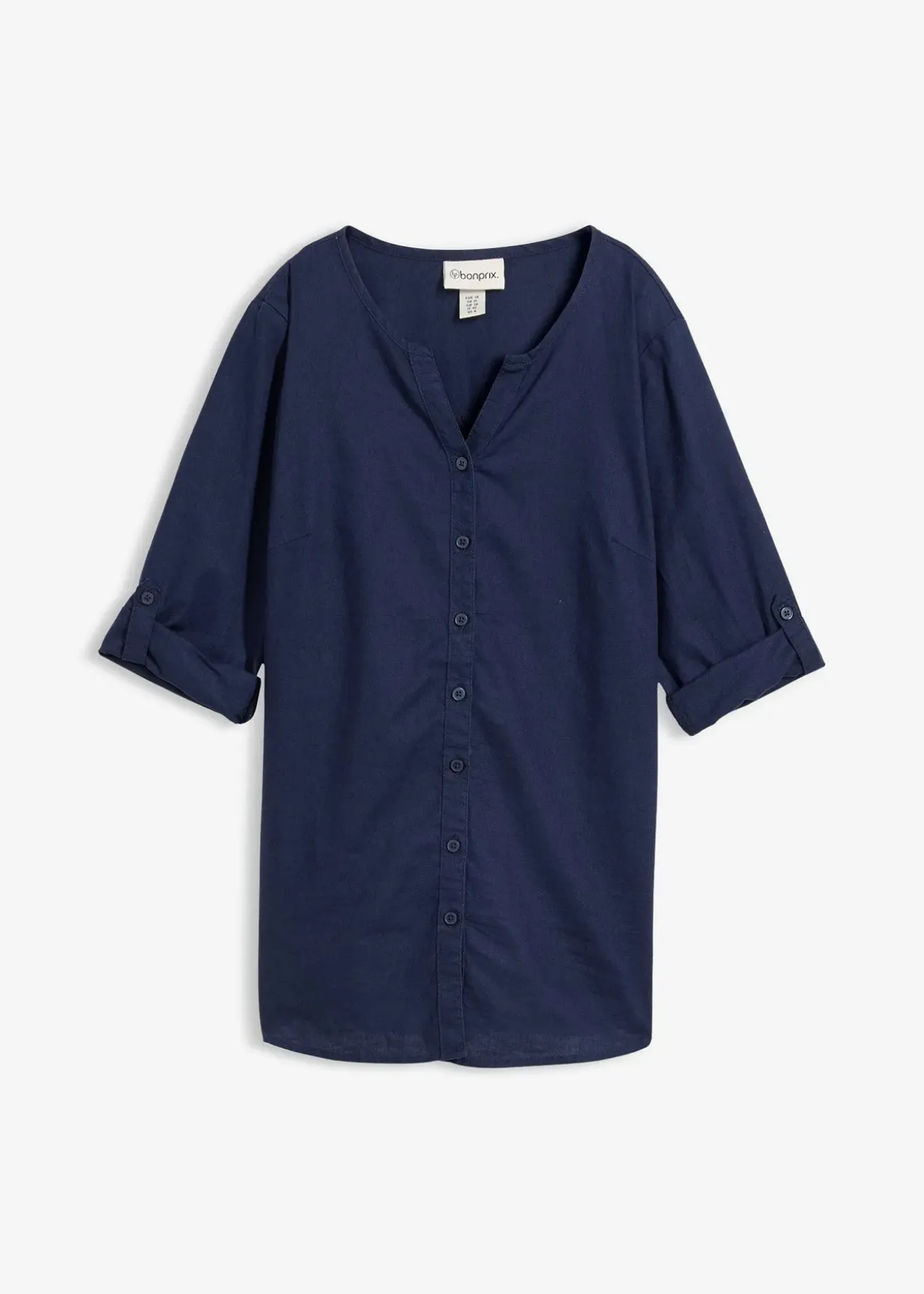 Chemisier en lin mélangé, manches 3/4