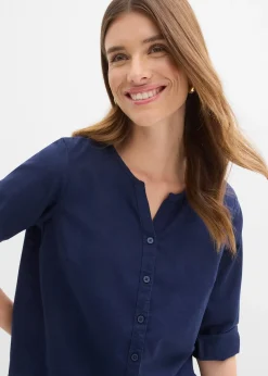 Chemisier en lin mélangé, manches 3/4