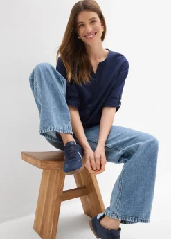 Chemisier en lin mélangé, manches 3/4