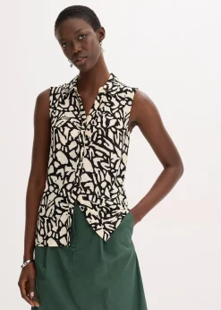 Chemisier froncé sans manches, col polo