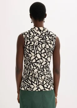 Chemisier froncé sans manches, col polo