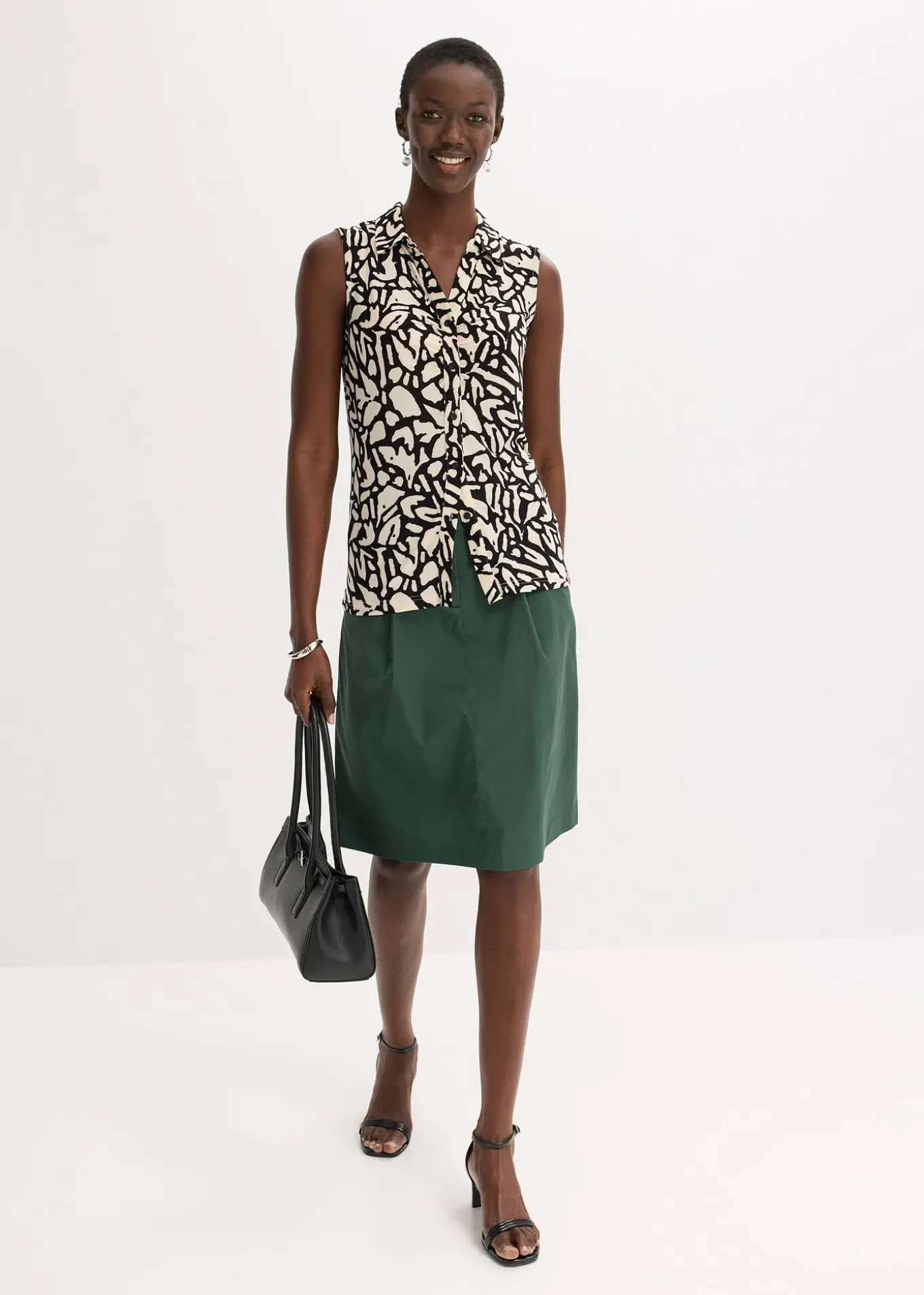 Chemisier froncé sans manches, col polo