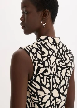 Chemisier froncé sans manches, col polo