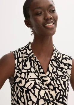 Chemisier froncé sans manches, col polo