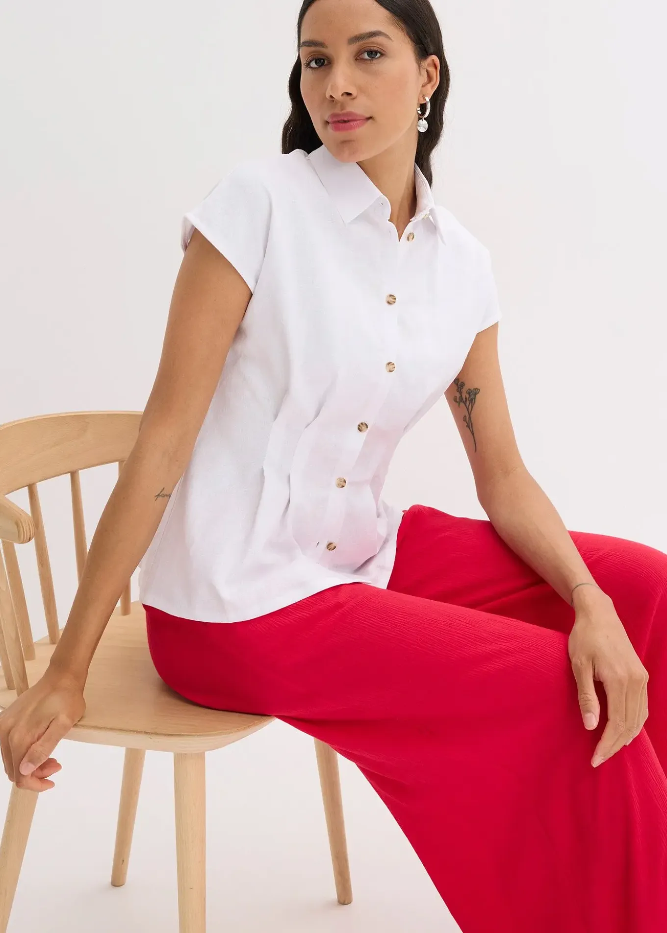 Chemisier léger à manches courtes en lin mélangé