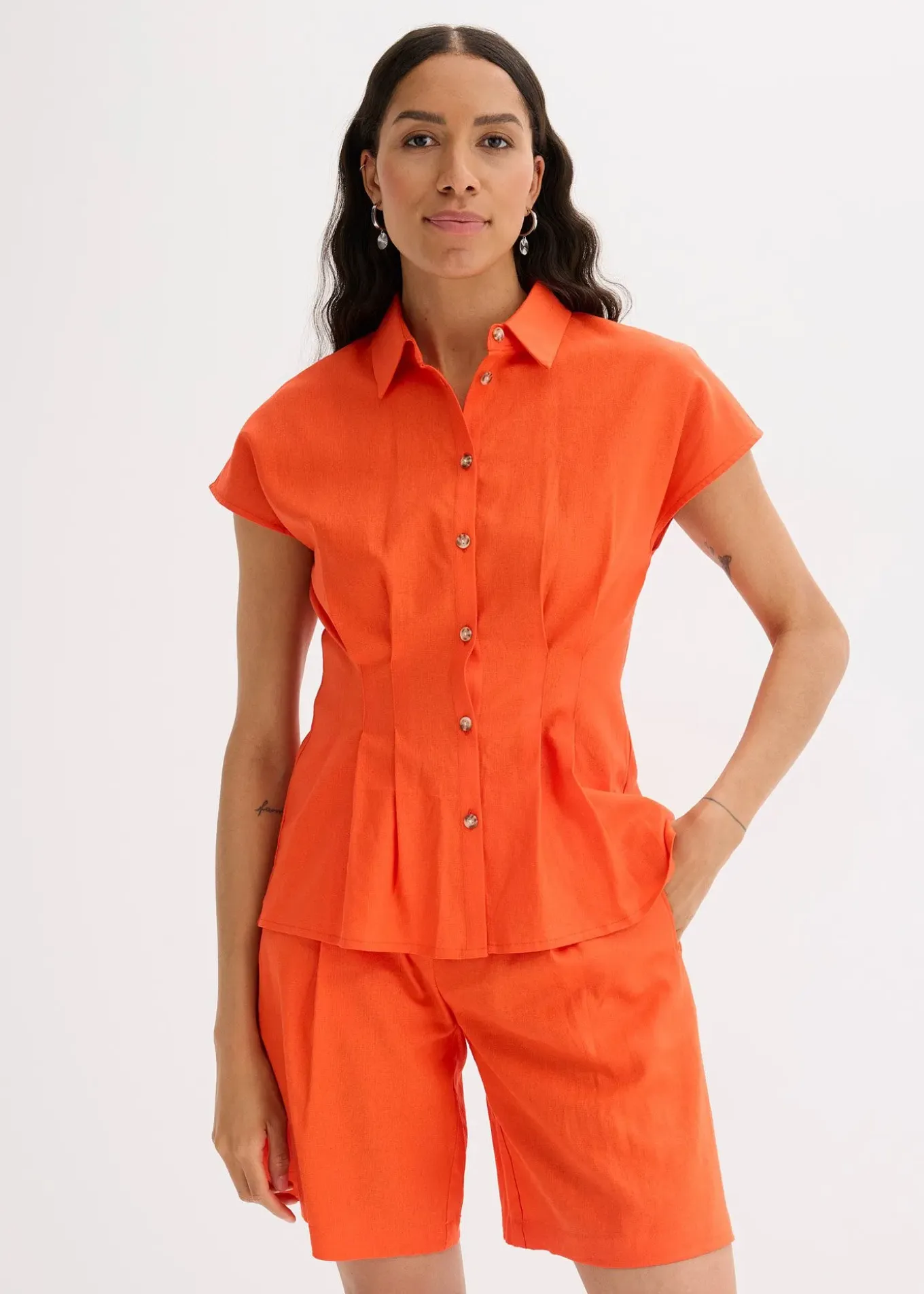 Chemisier léger à manches courtes en lin mélangé