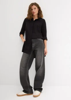 Chemisier long en viscose fluide, fendu sur les côtés