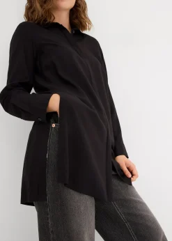 Chemisier long en viscose fluide, fendu sur les côtés