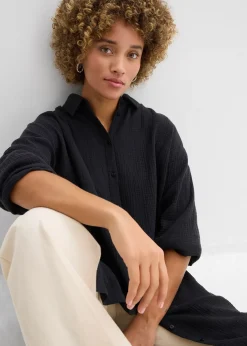 Chemisier long oversize en gaze de coton