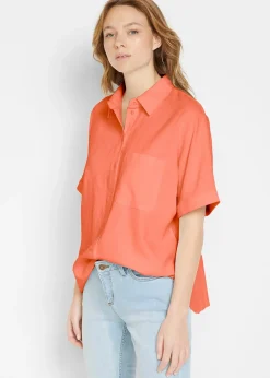 Chemisier manches coudes oversize en lin mélangé