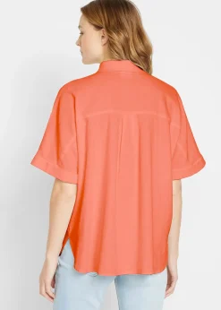 Chemisier manches coudes oversize en lin mélangé