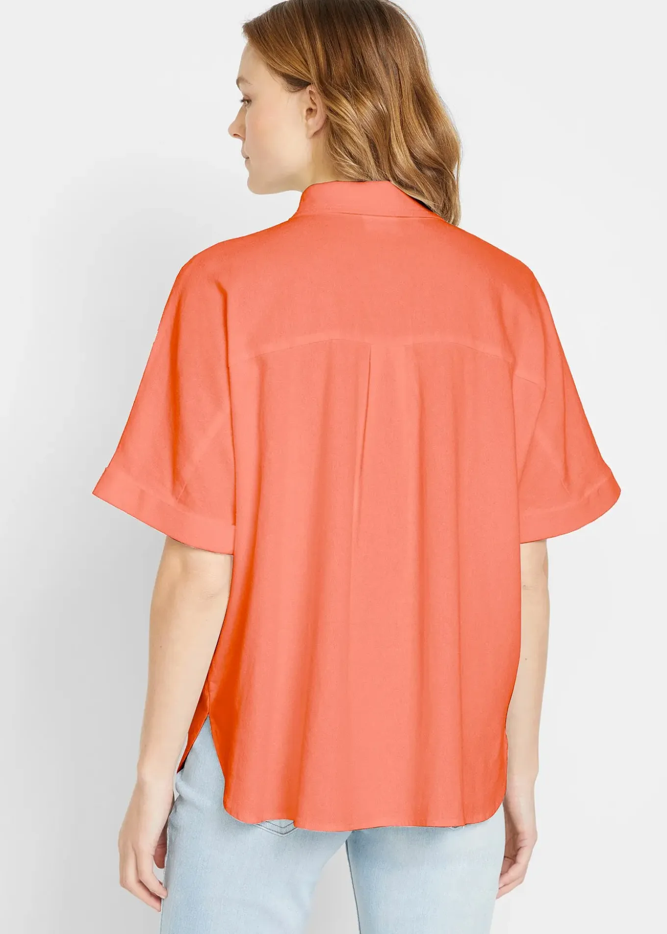 Chemisier manches coudes oversize en lin mélangé