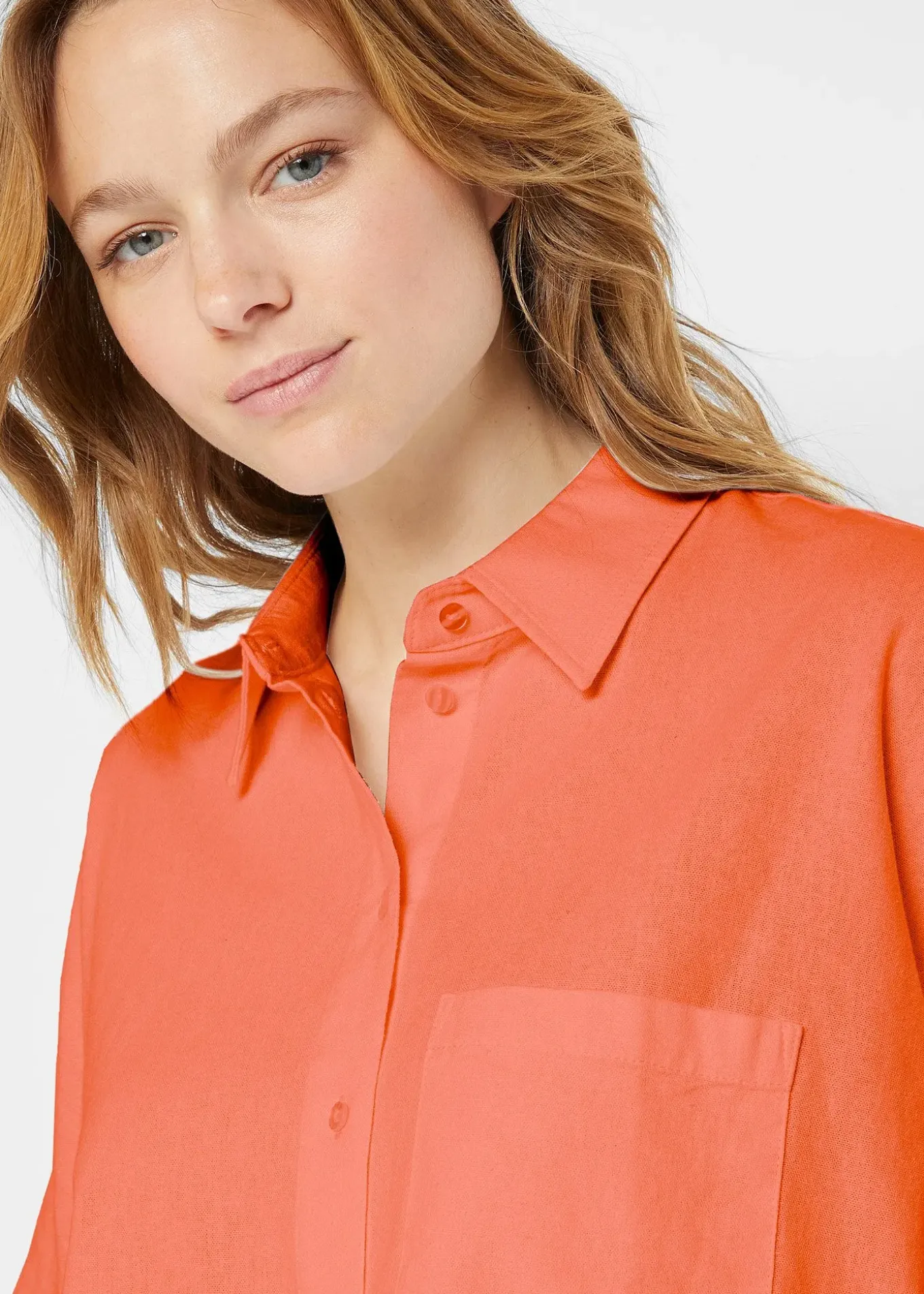 Chemisier manches coudes oversize en lin mélangé