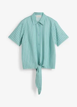 Chemisier manches courtes rayé à détail noué