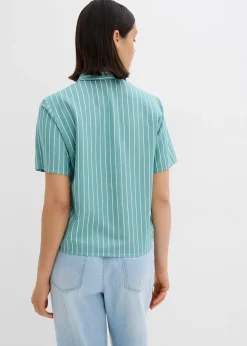 Chemisier manches courtes rayé à détail noué