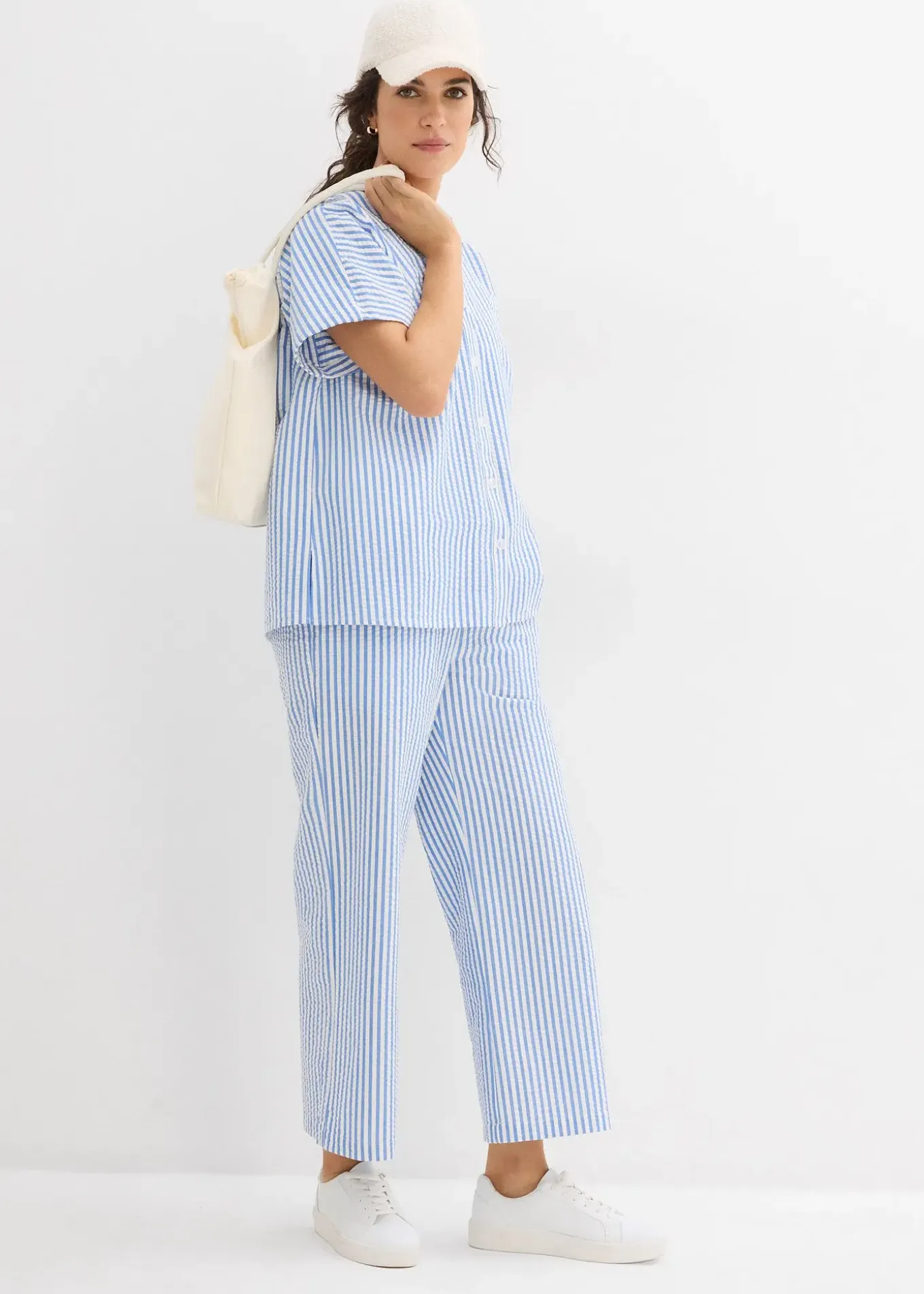 Chemisier manches courtes en seersucker