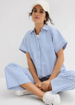 Chemisier manches courtes en seersucker