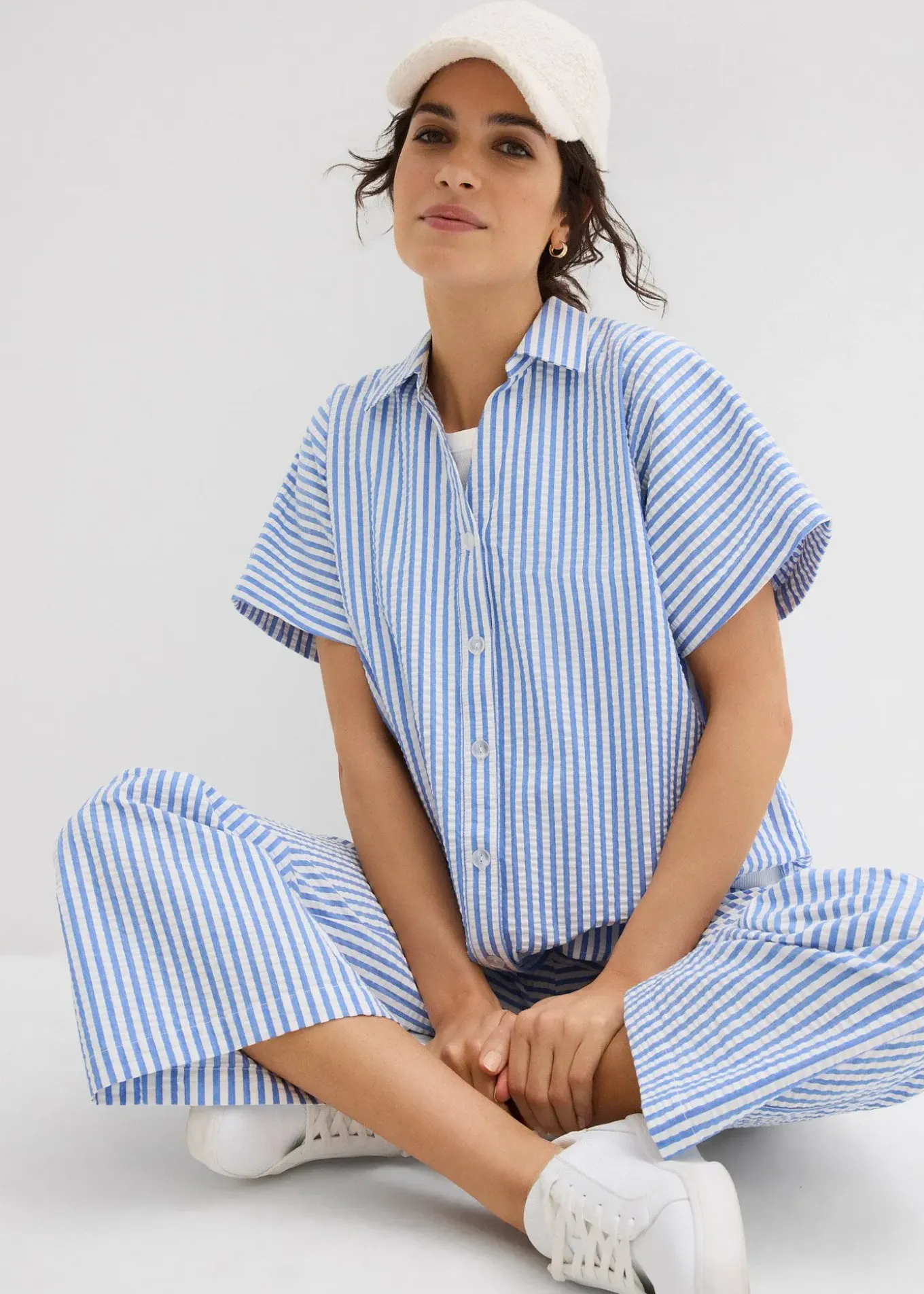 Chemisier manches courtes en seersucker