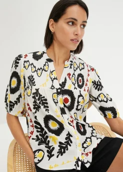 Chemisier manches courtes à détail smocké en viscose fluide