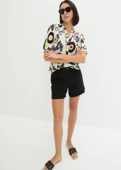 Chemisier manches courtes à détail smocké en viscose fluide