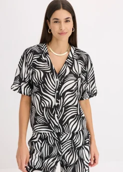 Chemisier manches courtes aspect lin