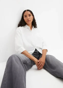 Chemisier oversize en coton, manches 3/4