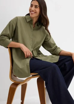 Chemisier oversize en coton, manches 3/4