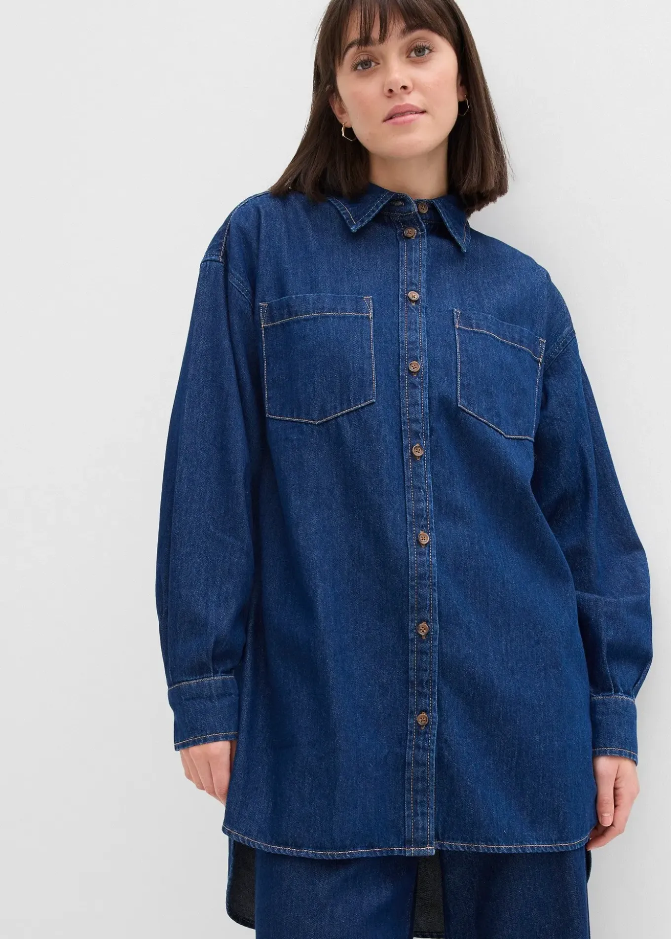 Chemisier oversize en jean épais, 100% coton