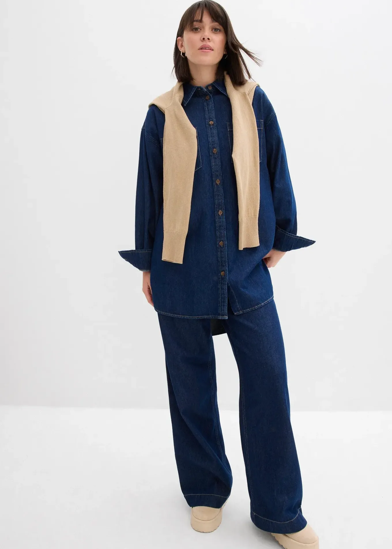 Chemisier oversize en jean épais, 100% coton