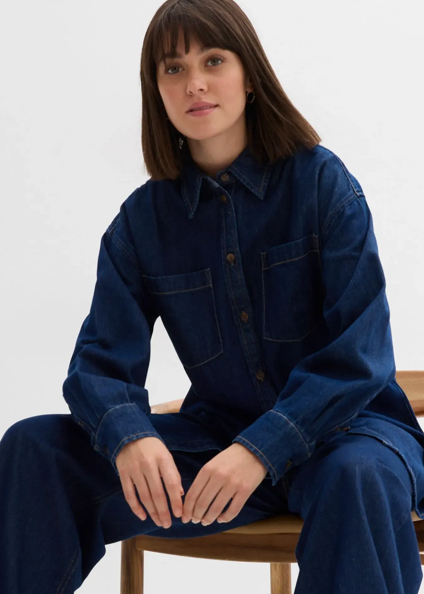 Chemisier oversize en jean épais, 100% coton