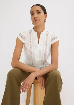 Chemisier sans manches en broderie anglaise, 100% coton