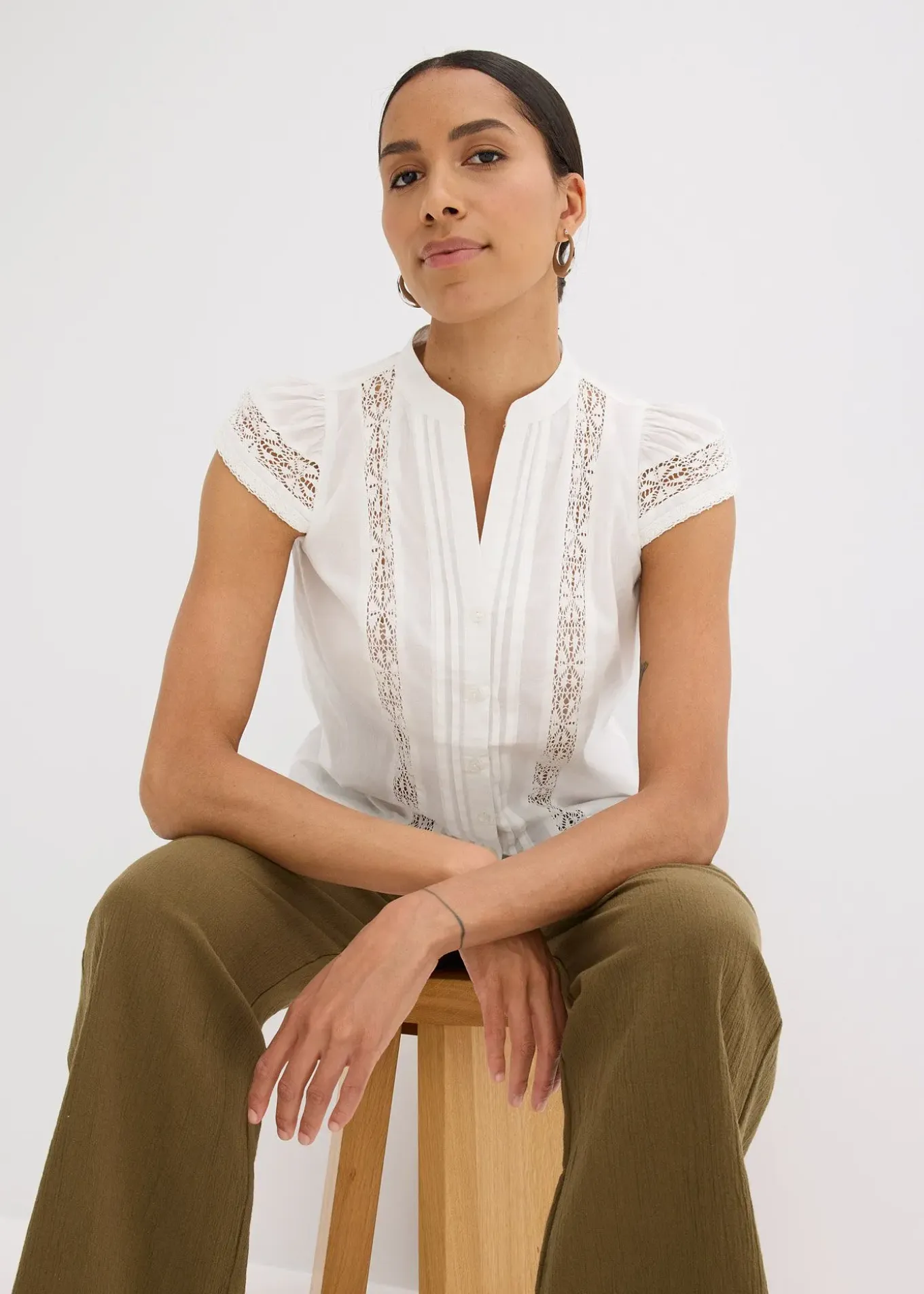 Chemisier sans manches en broderie anglaise, 100% coton