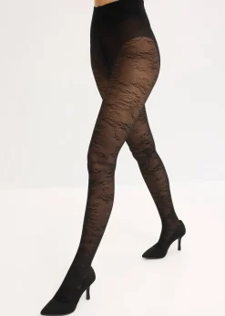 Collant voile résille à motif floral