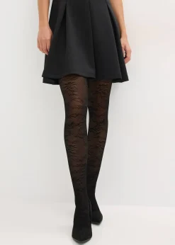 Collant voile résille à motif floral