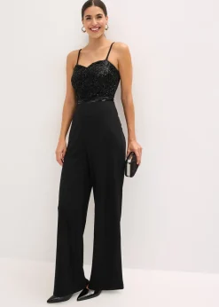 Combinaison en crêpe texturé avec perles brodées